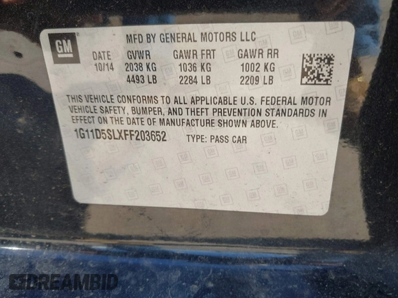 2015 Chevrolet Malibu LT with VIN 1G11D5SLXFF203652, listed as a IAAI auction lot 41848616 with 201,745 mi miles and . Bid and sale history available at DreamBid. Image 9.