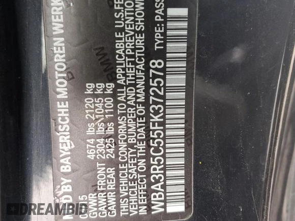 2015 BMW 4 Series 435i xDrive with VIN WBA3R5C55FK372578, listed as a Copart auction lot 45039685 with 174,967 mi miles and Clean title. Bid and sale history available at DreamBid. Image 12.