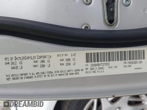 2007 Dodge Caliber SXT with VIN 1B3HB48BX7D379555, listed as a IAAI auction lot 42022554 with 99,670 mi miles and . Bid and sale history available at DreamBid. Image 9.