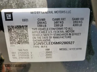 2021 Chevrolet Tahoe Commercial z VIN 1GNSCLED6MR286927, wystawiony jako Copart lot #49970565 z przebiegiem 99 471 mil mil oraz Szkoda całkowita • Salvage title. Historia ofert i sprzedaży dostępna na DreamBid. Obrazek 14.