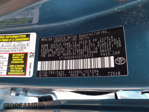 2025 Toyota Camry LE z VIN 4T1DAACK4SU518573, wystawiony jako IAAI lot #42368770 z przebiegiem 30 727 mil mil oraz . Historia ofert i sprzedaży dostępna na DreamBid. Obrazek 9.