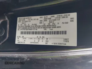 2019 Ford F-150 XL with VIN 1FTFX1E57KKF17710, listed as a IAAI auction lot 41229931 with 131,543 mi miles and . Bid and sale history available at DreamBid. Image 9.