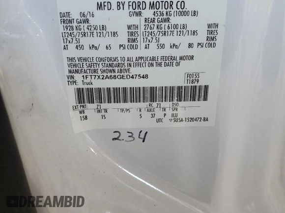 2016 Ford F-250 XLT with VIN 1FT7X2A68GED47548, listed as a Copart auction lot 78479104 with 132,963 mi miles and Salvage title. Bid and sale history available at DreamBid. Image 12.