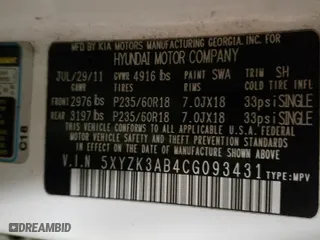 2012 Hyundai Santa Fe Limited with VIN 5XYZK3AB4CG093431, listed as a Copart auction lot 43759535 with 126,930 mi miles and Salvage Title. Bid and sale history available at carsss.com. Image 12.