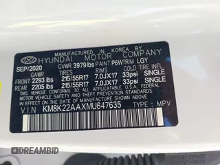2021 Hyundai Kona SEL with VIN KM8K22AAXMU647635, listed as a IAAI auction lot 41656838 with 36,470 mi miles and . Bid and sale history available at DreamBid. Image 9.
