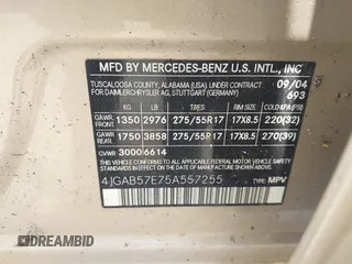 2005 Mercedes-Benz M 350 with VIN 4JGAB57E75A557255, listed as a IAAI auction lot 42443892 with 199,968 mi miles and . Bid and sale history available at DreamBid. Image 9.