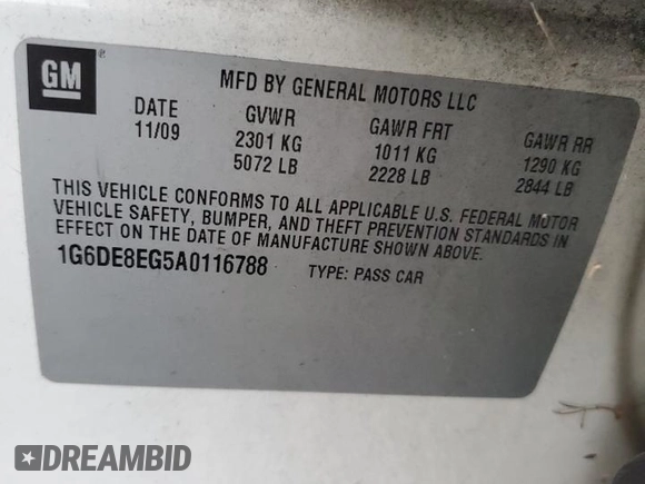 2010 Cadillac CTS with VIN 1G6DE8EG5A0116788, listed as a Copart auction lot 76986474 with Not Provided miles and Salvage Title. Bid and sale history available at DreamBid. Image 13.