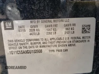 2016 Chevrolet Malibu Limited LT with VIN 1G11C5SA9GU102908, listed as a Copart auction lot 57293054 with 119,955 mi miles and Salvage Title. Bid and sale history available at carsss.com. Image 12.