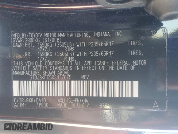 2024 Toyota Sienna XLE with VIN 5TDJSKFC5RS117675, listed as a Copart auction lot 59959235 with 21,541 mi miles and Non repairable. Bid and sale history available at DreamBid. Image 14.