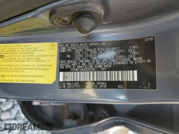 2006 Toyota Highlander Hybrid with VIN JTEEW21A660020765, listed as a Copart auction lot 73088804 with 140,272 mi miles and Salvage Title. Bid and sale history available at carsss.com. Image 13.