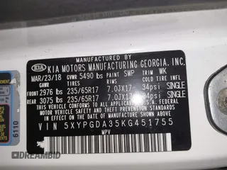 2019 Kia Sorento LX with VIN 5XYPGDA35KG451755, listed as a IAAI auction lot 42031207 with 73,158 mi miles. Bid and sale history available at carsss.com. Image 9.