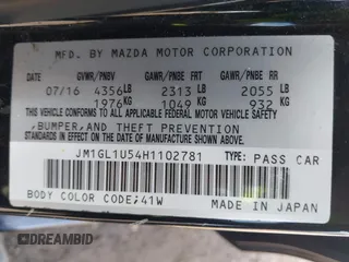 2017 Mazda 6 Sport with VIN JM1GL1U54H1102781, listed as a IAAI auction lot 41972751 with 90,022 mi miles. Bid and sale history available at carsss.com. Image 9.