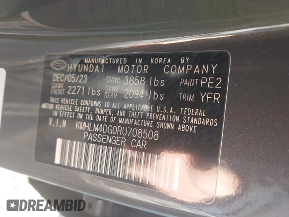 2024 Hyundai Elantra SEL with VIN KMHLM4DG0RU708508, listed as a IAAI auction lot 41834890 with 4,911 mi miles. Bid and sale history available at carsss.com. Image 9.