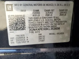 2019 Chevrolet Equinox Premier z VIN 3GNAXPEX0KL353608, wystawiony jako Copart lot #83878374 z przebiegiem 25 619 mil mil oraz Szkoda całkowita • Salvage title. Historia ofert i sprzedaży dostępna na DreamBid. Obrazek 12.