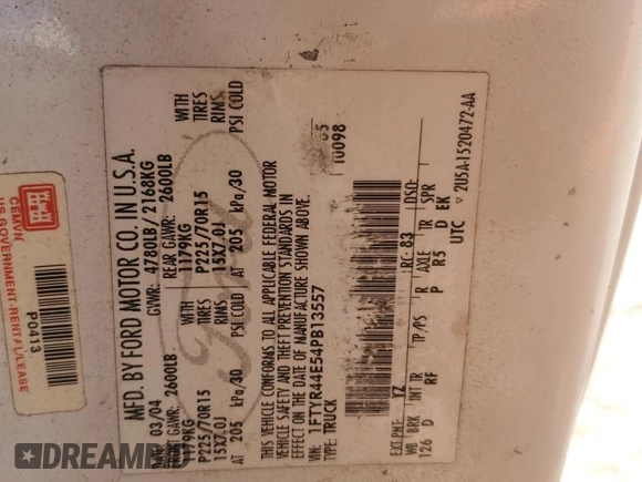 2004 Ford Ranger XLT Appearance with VIN 1FTYR44E54PB13557, listed as a Copart auction lot 56700565 with Not provided miles and Salvage title. Bid and sale history available at DreamBid. Image 12.