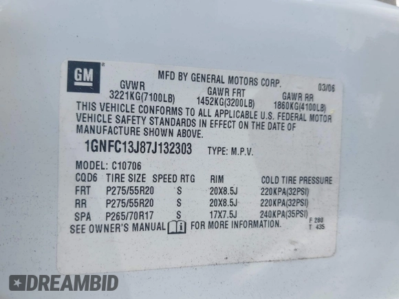 2007 Chevrolet Tahoe LT z VIN 1GNFC13J87J132303, wystawiony jako IAAI lot #42162969 z przebiegiem Nie podano mil oraz . Historia ofert i sprzedaży dostępna na DreamBid. Obrazek 9.