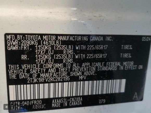 2024 Toyota RAV4 LE with VIN 2T3K1RFV2RC282195, listed as a Copart auction lot 42777655 with 4,836 mi miles and Salvage Title. Bid and sale history available at carsss.com. Image 14.