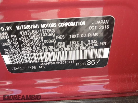 2017 Mitsubishi Outlander ES z VIN JA4AP3AU6HZ010715, wystawiony jako IAAI lot #42158067 z przebiegiem 57 548 mil mil oraz . Historia ofert i sprzedaży dostępna na DreamBid. Obrazek 9.
