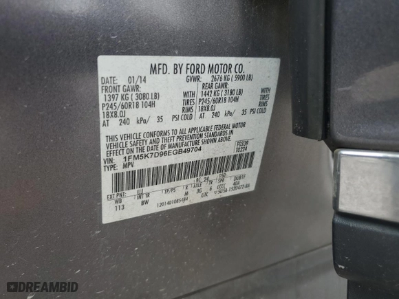 2014 Ford Explorer XLT with VIN 1FM5K7D96EGB49704, listed as a Copart auction lot 83375794 with 161,012 mi miles and Clean Title. Bid and sale history available at carsss.com. Image 12.