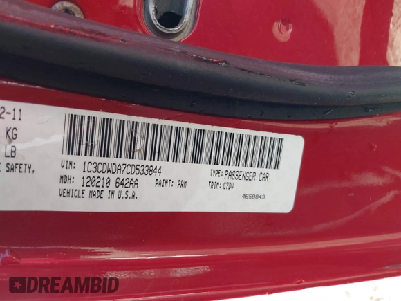 2012 Dodge Caliber SXT with VIN 1C3CDWDA7CD533844, listed as a IAAI auction lot 41391978 with 149,762 mi miles and . Bid and sale history available at DreamBid. Image 9.