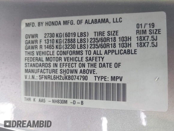 2019 Honda Odyssey LX с VIN 5FNRL6H20KB074790, выставлен на аукционе IAAI как лот 42150133 с пробегом 57 011 миль миль и . История ставок и продаж доступна на DreamBid. Изображение 9.