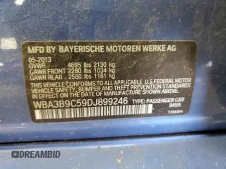 2013 BMW 3 Series 335i xDrive with VIN WBA3B9C59DJ899246, listed as a Copart auction lot 60455895 with 193,104 mi miles and Salvage title. Bid and sale history available at DreamBid. Image 12.