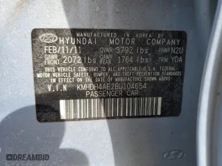 2011 Hyundai Elantra Ltd with VIN KMHDH4AE2BU104654, listed as a Copart auction lot 50152785 with 110,478 mi miles and Salvage Title. Bid and sale history available at carsss.com. Image 12.