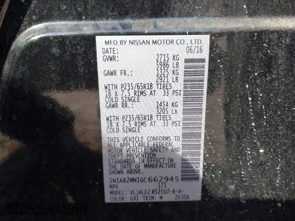 2016 Nissan Pathfinder S с VIN 5N1AR2MN1GC662945, выставлен на аукционе IAAI как лот 42147985 с пробегом 113 756 миль миль и . История ставок и продаж доступна на DreamBid. Изображение 9.