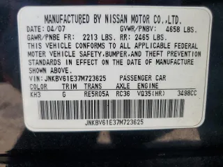 2007 Infiniti G35 Journey with VIN JNKBV61E37M723625, listed as a Copart auction lot 75661494 with 166,448 mi miles and Salvage Title. Bid and sale history available at DreamBid. Image 12.
