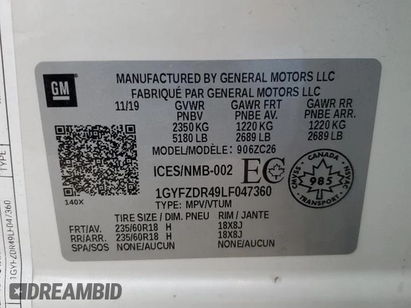 2020 Cadillac XT4 AWD Premium Luxury z VIN 1GYFZDR49LF047360, wystawiony jako Copart lot #49270585 z przebiegiem 64 149 mil mil oraz Szkoda całkowita • Salvage title. Historia ofert i sprzedaży dostępna na DreamBid. Obrazek 15.