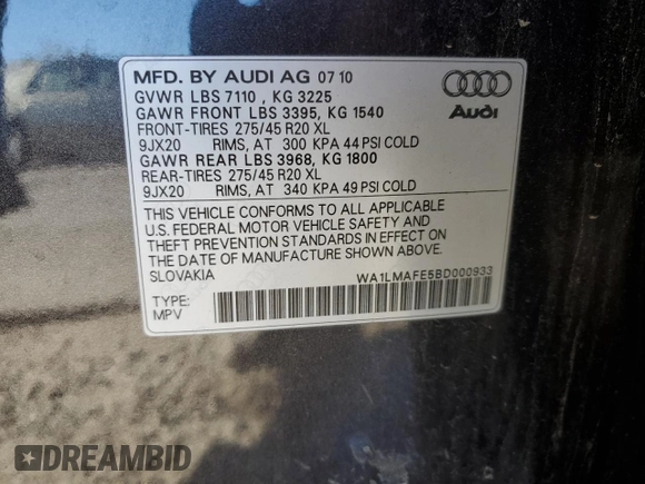 2011 Audi Q7 3.0L TDI Premium Plus with VIN WA1LMAFE5BD000933, listed as a Copart auction lot 80143464 with 157,042 mi miles and Salvage Title. Bid and sale history available at carsss.com. Image 13.