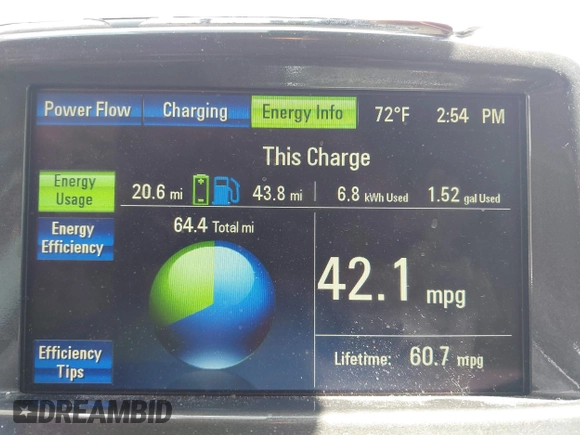 2013 Chevrolet Volt with VIN 1G1RE6E42DU105640, listed as a IAAI auction lot 42086034 with 221,123 mi miles and . Bid and sale history available at carsss.com. Image 13.