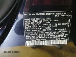 2024 Volkswagen Atlas SE with VIN 1V2HR2CA7RC575005, listed as a IAAI auction lot 42731226 with 14,322 mi miles and . Bid and sale history available at DreamBid. Image 28.