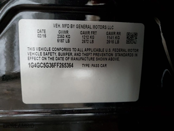 2015 Buick LaCrosse Leather with VIN 1G4GC5G36FF265364, listed as a Copart auction lot 84649704 with 99,157 mi miles and Salvage Title. Bid and sale history available at carsss.com. Image 13.