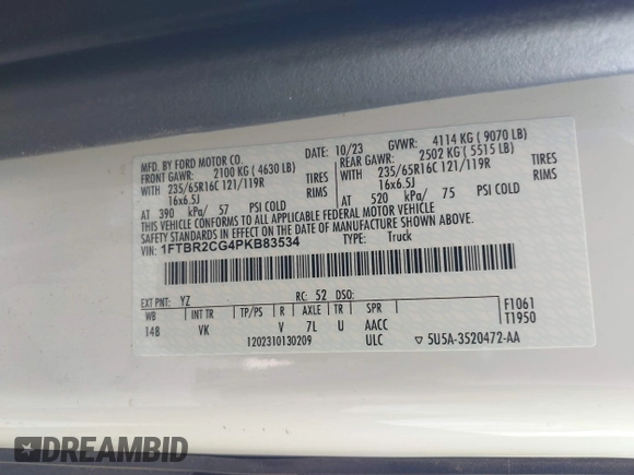 2023 Ford Transit Cargo с VIN 1FTBR2CG4PKB83534, выставлен на аукционе IAAI как лот 41243389 с пробегом 5 507 миль миль и . История ставок и продаж доступна на DreamBid. Изображение 9.