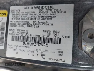2017 Ford Fusion SE with VIN 3FA6P0H7XHR228922, listed as a IAAI auction lot 42162345 with 186,000 mi miles and . Bid and sale history available at DreamBid. Image 9.