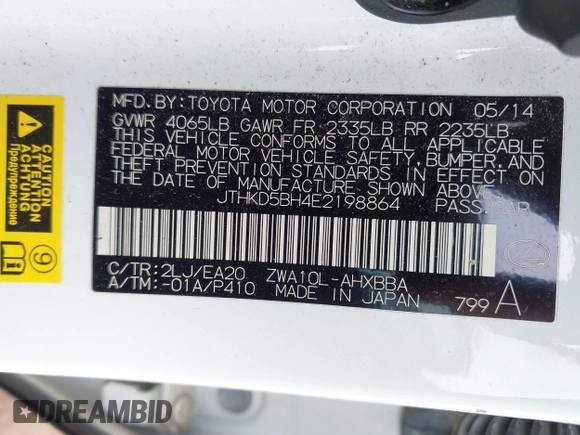 2014 Lexus CT 200h z VIN JTHKD5BH4E2198864, wystawiony jako IAAI lot #42083972 z przebiegiem 148 555 mil mil oraz . Historia ofert i sprzedaży dostępna na DreamBid. Obrazek 9.
