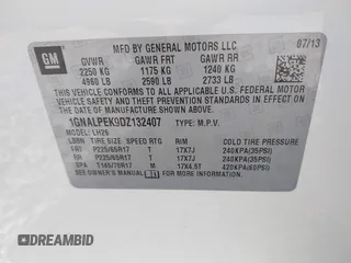 2013 Chevrolet Equinox LT with VIN 1GNALPEK9DZ132407, listed as a IAAI auction lot 42044083 with 60,198 mi miles. Bid and sale history available at carsss.com. Image 9.