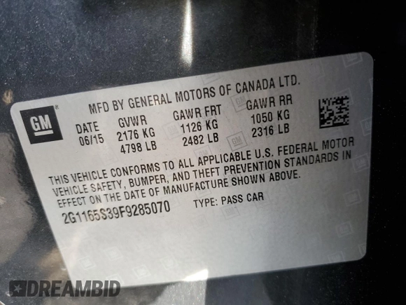 2015 Chevrolet Impala LTZ с VIN 2G1165S39F9285070, выставлен на аукционе Copart как лот 50289835 с пробегом 218 208 миль миль и Списание • Salvage title. История ставок и продаж доступна на DreamBid. Изображение 12.