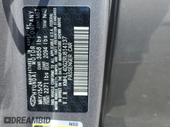 2024 Hyundai Elantra SE с VIN KMHLL4DG2RU814137, выставлен на аукционе Copart как лот 55180265 с пробегом 7 080 миль миль и Списание • Salvage title. История ставок и продаж доступна на DreamBid. Изображение 13.