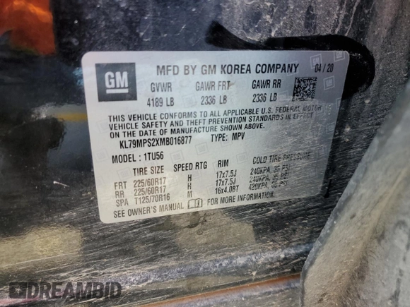 2021 Chevrolet TrailBlazer LT with VIN KL79MPS2XMB016877, listed as a Copart auction lot 54404594 with 77,379 mi miles and Salvage Title. Bid and sale history available at DreamBid. Image 14.