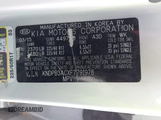 2015 Kia Sportage LX with VIN KNDPB3ACXF7791978, listed as a IAAI auction lot 42131383 with 140,533 mi miles and . Bid and sale history available at carsss.com. Image 9.