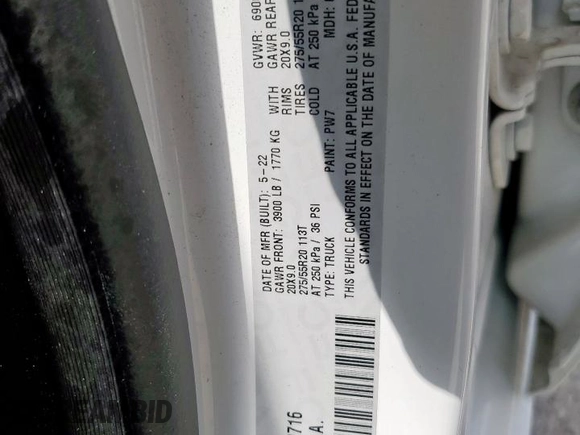 2022 Ram 1500 Big Horn with VIN 1C6RRFFG2NN349716, listed as a Copart auction lot 58386555 with Not provided miles and Salvage title. Bid and sale history available at DreamBid. Image 12.