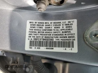 2017 Honda Civic EX-L с VIN 19XFC1F79HE022593, выставлен на аукционе Copart как лот 43459985 с пробегом 83 008 миль миль и Списание • Salvage title. История ставок и продаж доступна на DreamBid. Изображение 12.