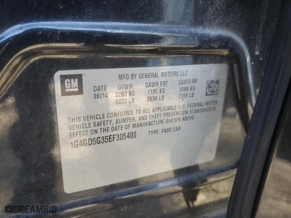 2014 Buick LaCrosse Premium I with VIN 1G4GD5G35EF305400, listed as a Copart auction lot 86703874 with 0 mi miles and Salvage Title. Bid and sale history available at carsss.com. Image 14.