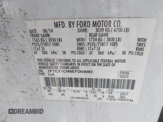 2014 Ford F-150 XL with VIN 1FTEX1CM8EFD04090, listed as a IAAI auction lot 42322851 with Not provided miles and . Bid and sale history available at DreamBid. Image 9.
