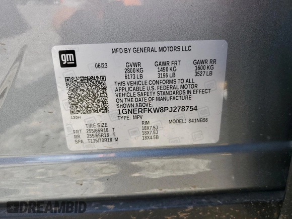 2023 Chevrolet Traverse LS with VIN 1GNERFKW8PJ278754, listed as a Copart auction lot 56452164 with 18,627 mi miles and Salvage Title. Bid and sale history available at carsss.com. Image 13.