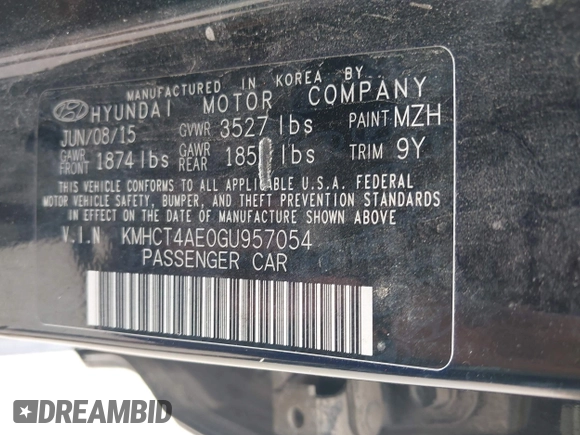 2016 Hyundai Accent SE with VIN KMHCT4AE0GU957054, listed as a IAAI auction lot 41940079 with 241,906 mi miles. Bid and sale history available at carsss.com. Image 9.
