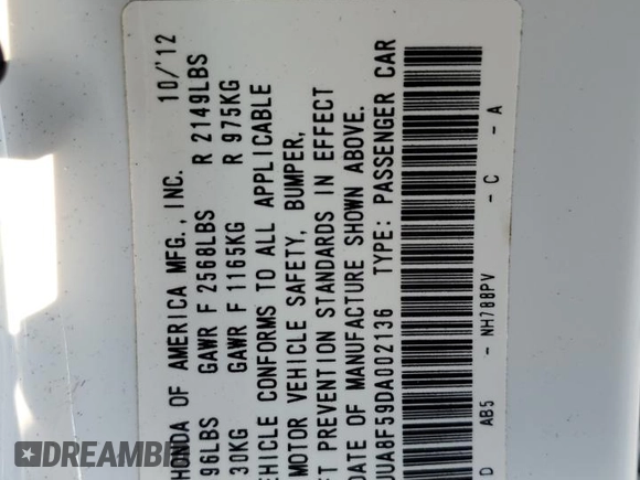 2013 Acura TL Technology z VIN 19UUA8F59DA002136, wystawiony jako Copart lot #57998675 z przebiegiem 113 893 mil mil oraz Szkoda całkowita • Salvage title. Historia ofert i sprzedaży dostępna na DreamBid. Obrazek 12.