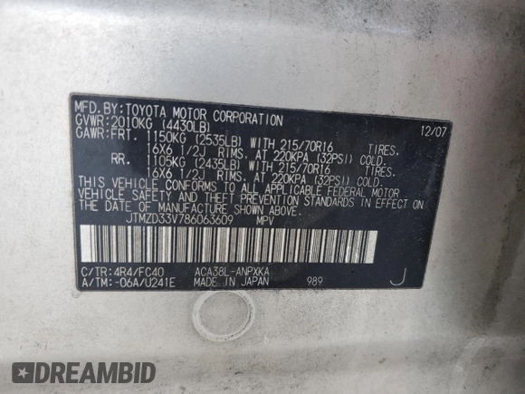 2008 Toyota RAV4 with VIN JTMZD33V786063609, listed as a Copart auction lot 79683924 with 163,997 mi miles and Clean Title. Bid and sale history available at carsss.com. Image 13.